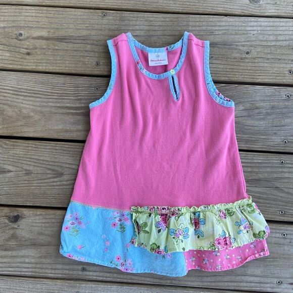 Hanna Andersson Pink Ribbed Tank Floral Hem Size 120 = US 6-7 - Picture 1 of 3